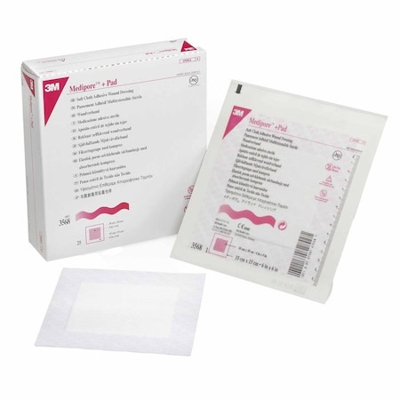 3M Medipore Adhesive Dressing 6 X 6 Inch Soft Cloth Square White Sterile, 100PK 3568